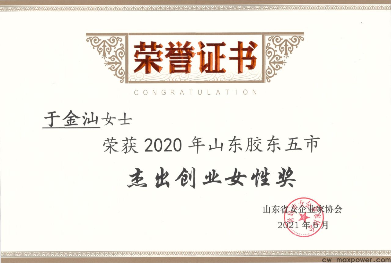 喜報(bào)！于金汕總經(jīng)理榮獲2020年山東膠東五市杰出創(chuàng)業(yè)女性獎(jiǎng)(圖2)